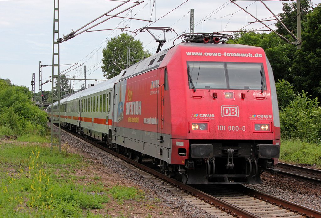 101 080-8 in Bonn Oberkassel aufgrund einer Streckensperrung (PU) auf der linken Rheiseite am 23.06.2012