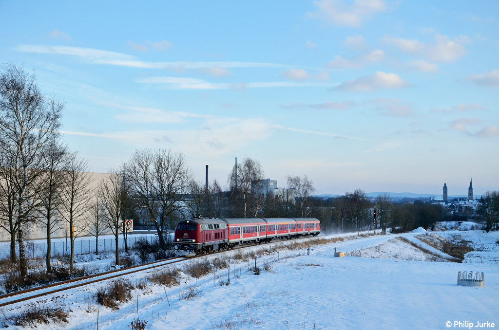 218 387-9 mit der RB 23240 (Korbach - Brilon Stadt) am 10.02.2013 in Korbach.