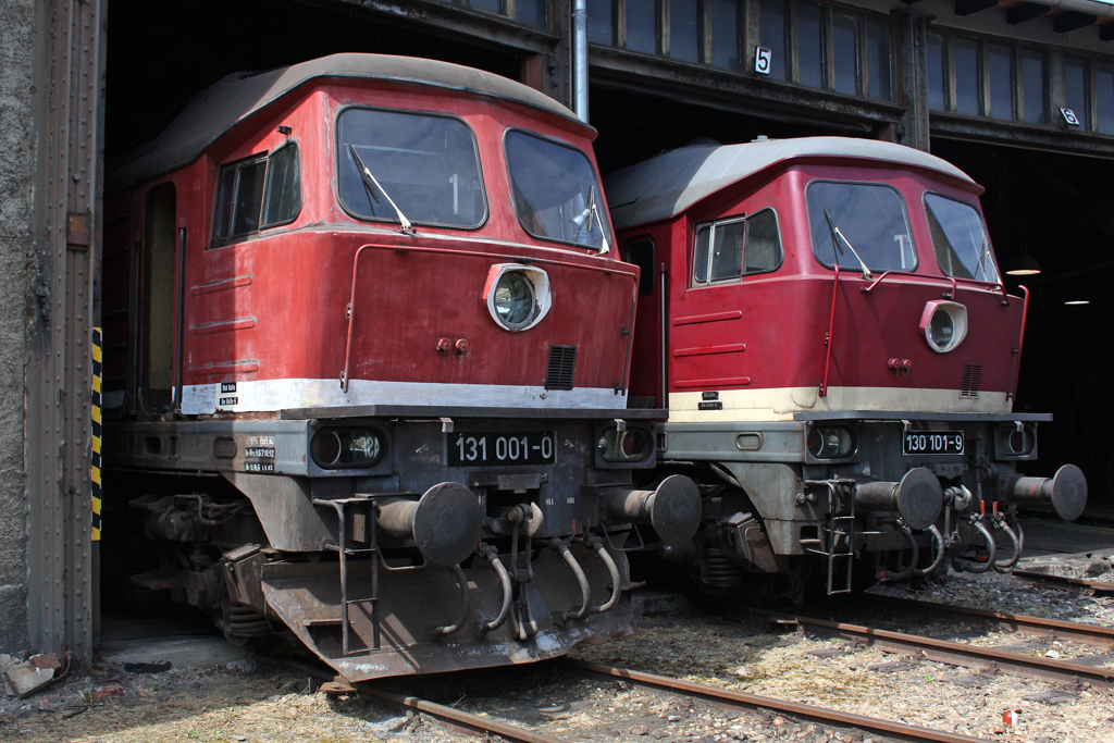 Die 131 001-0 und 130 101-9 im DB Museum Halle (Saale) am 02,07,10