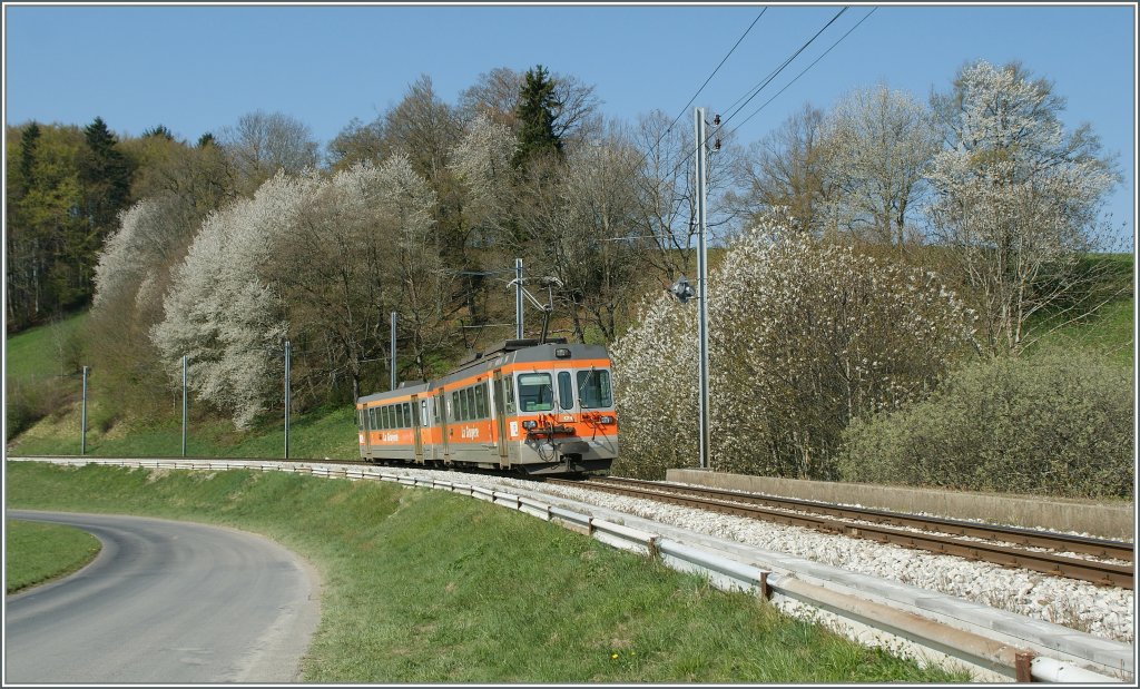 TPF/ex GFM Regionalzug zwischen Chtel St-Denis und Bulle.
16. April 2011