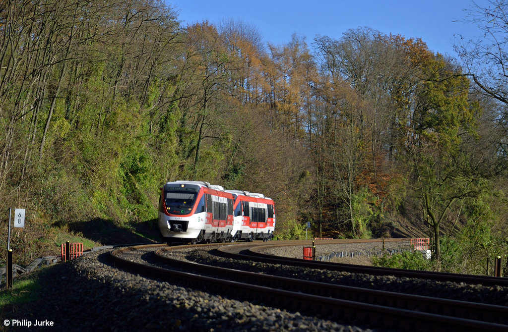643 234-7  VT 1007  und 643 233-9  VT 1006  als S28 (Mettmann-Stadtwald - Kaarster See) am 25.11.2014 zwischen Erkrath Nord und Düsseldorf Gerresheim.
