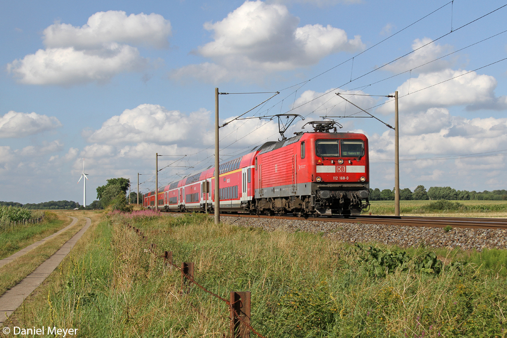 Die 112 168-0 bei Quarnstedt am 31.07.2013 