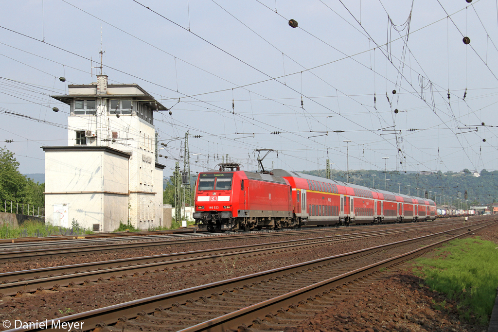 Die 146 023 in Koblenz Ltzel am 11.06.2013