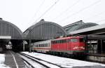 Am 29.1.2010 verlsst der IC1852 nach Halle den Karlsruher Hauptbahnhof. Zuglok ist die 113 268, die diesen Zug bis Frankfurt Hbf fahren wird.
