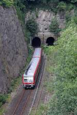 Der 628 511 als RB 47 richtung Solingen hat grade den westlichen Rauenthaler Tunnel passiert am 08,07,11