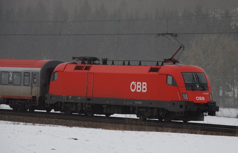 1116 124-7, aufgenommen am 24.01.10, bei Westerstetten, Strecke Stuttgart-Ulm.