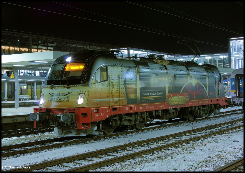 183 001-7 (VBG)  175 Jahre Deutsche Eisenbahn  in Regensburg-Hbf am 6.12.2012.