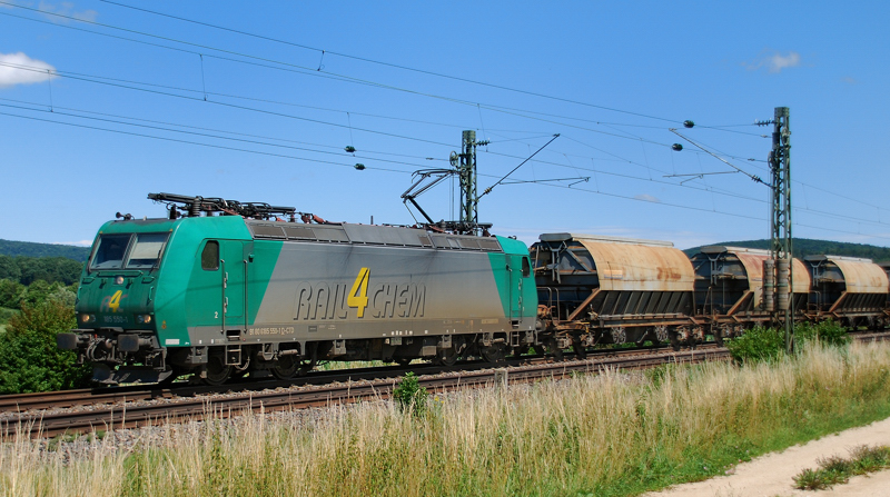 185 550-1, Rail4Chem, aufgenommen am 08.07.12, bei Treuchtlingen.