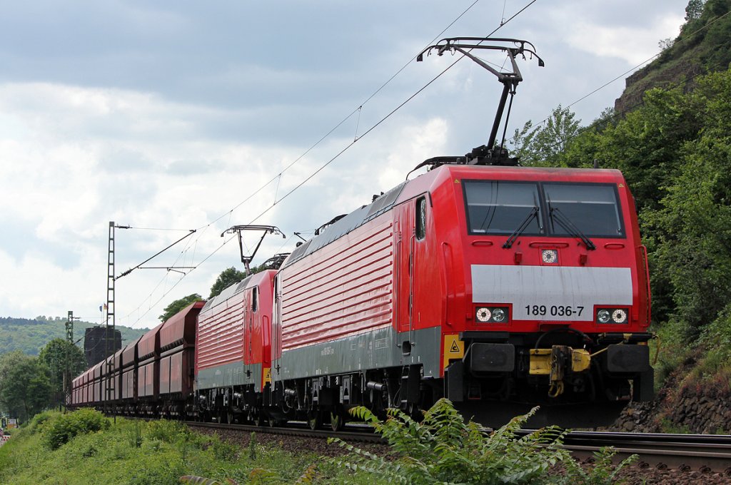 189 036-7 & 189 xxx-x kurz vor Linz(Rhein) am 23.06.2012