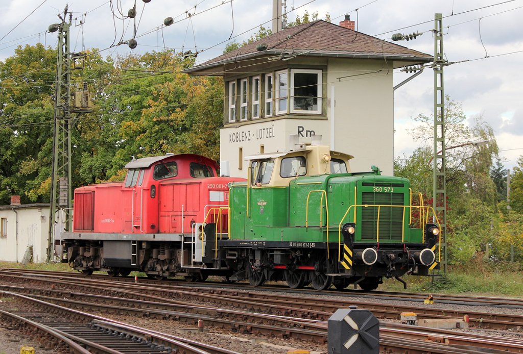360 573-0 der Brohltalbahn und 290 001 bei der Lokparade im DB Museum Koblenz am 29.09.2012