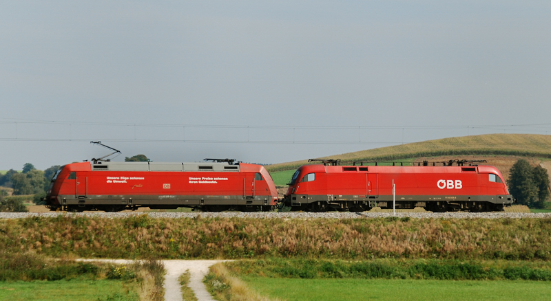 Deutsch - sterreichischer Lokzug! 101 019-8 + 1116 053-8, aufgenommen am 24.09.11, kurz vor Burgau.
