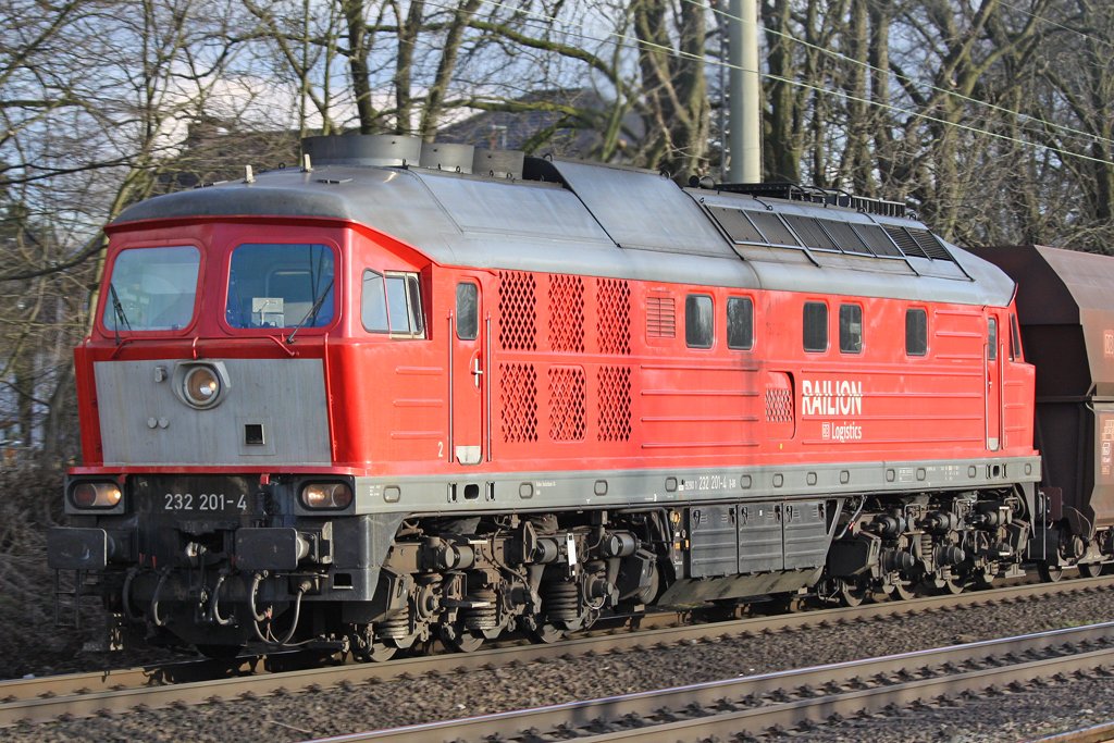 Die 232 201-4 mit einen Kalkzug aus Wülfrath Rodenhaus in Ratingen Lintorf am 04,03,10