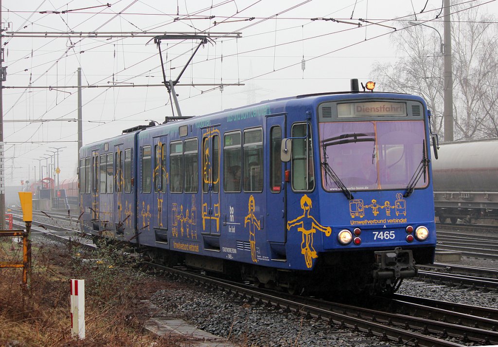 Wagen 7465 der SWB auf Dienstfahrt in Brhl Vochem am 24.02.2011