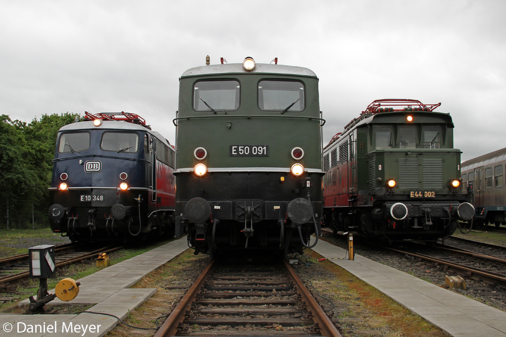 Die E10 348 , E50 091 und E44 002 im DB Museum Koblenz Lützel am 13.06.2013