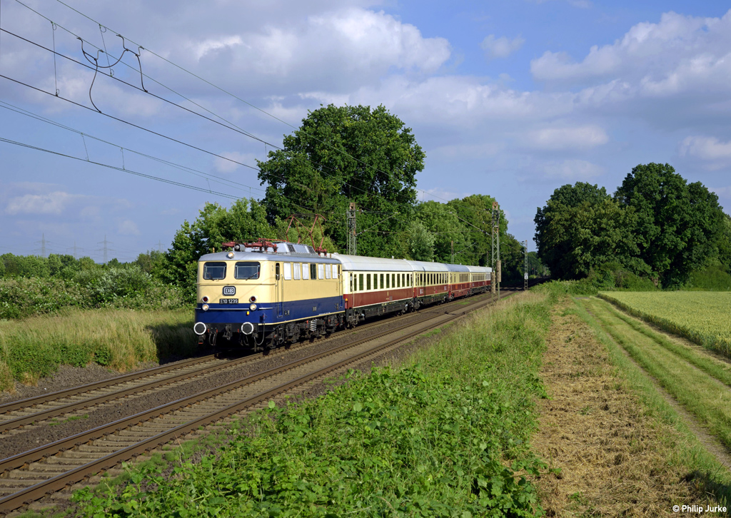 E10 1239 mit dem TEE (Koblenz-Lützel - Koblenz Hbf) am 19.06.2016 bei Bornheim.
