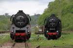 Die 58 3049-2 und 52 8183-7 der Sachschen Eisenbahn Freunde in Schwarzenberg (Erzg.) am 10.05.2013