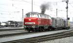 V 160 003 mit Wendezugeinheit der Lbeck-Bchner Eisenbahn, Parade 150 Jahre Deutsche Eisenbahn in Nrnberg-Langwasser am 14.09.1985.