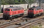 218 443-0 und 218 496-8 auf Rangierfahrt in Ulm, am 26.07.2009.
