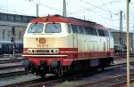 Portraitaufnahme der 218 217-8 in Nrnberg am 25.06.1982 - Noch war das WM-Spiel sterreich - Deutschland im Gange..