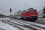 MEG 315 alias 232 489-5 mit dem EC Berlin-Warschau auf Umleitung am 12.01.13 in Strausberg