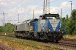 MAK 1206 der Rurtalbahn und eine Class66, ex Rail 4 Chem bei der Durchfahrt in Lintorf am 23.07.2010