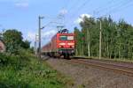 Am 15.8.11 zieht 143 348-1 die RB neumnster-Pinneberg durch die Geestlandschaft bei Quarnstedt