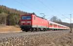 143 201-1 bei Amstetten mit einem Nahverkehrszug bei Amstetten, am 1.Mrz 2010.