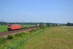 145 018-8 mit einem Gterzug Richtung Buchholz am 25.7.12 in Ramelsloh