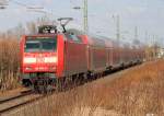 Die 146 009-6 auf dem Weg durch Angermund. Aufgenommen am 06.03.2011