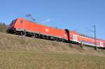 146 205-0 zwischen Urspring und Lonsee, am 1.Mrz 2010.