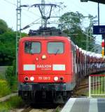 151 138-5 mit mit einem Ganzzug voller Audi´s durchfährt am 31.07.2009 den Bahnhof Troisdorf.