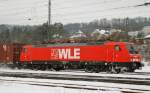 189 801-4, der WLE, aufgenommen am 28.12.10, bei der Durchfahrt durch Treuchtlingen.