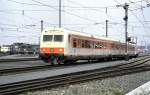 Steuerwagen des Wendezuges in Ruhr-Schnellverkehr Farbgebung, Parade 150 Jahre Deutsche Eisenbahn in Nrnberg-Langwasser am 14.09.1985.