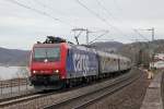 482 024-7 der SBB Cargo mit einem Fussballsonderzug nach Stuttgart bei Dattenberg am 14.04.2013